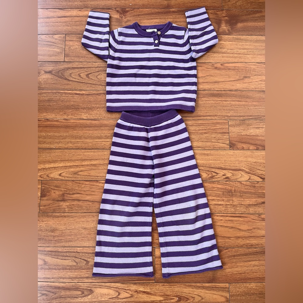 Adorable Cotton Striped Purple Two-Piece Set. Made in Korea. Neutral Gender